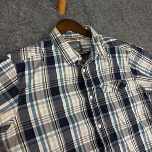 Mountain Hardwear Mens Large Blue Plaid Short Sleeve Button Down Hiking Shirt L